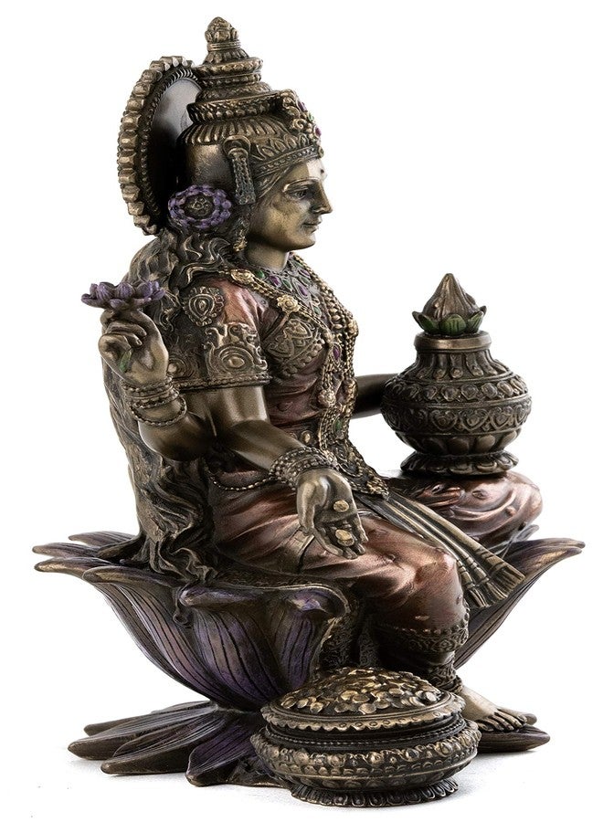 Top Collection Lakshmi Statue Seated on Lotus Platform - Goddess of Wealth, Prosperity, Wisdom, and Fortune Sculpture in Premium Cold Cast Bronze - 7-Inch Collectible Hindu Figurine - Image 4